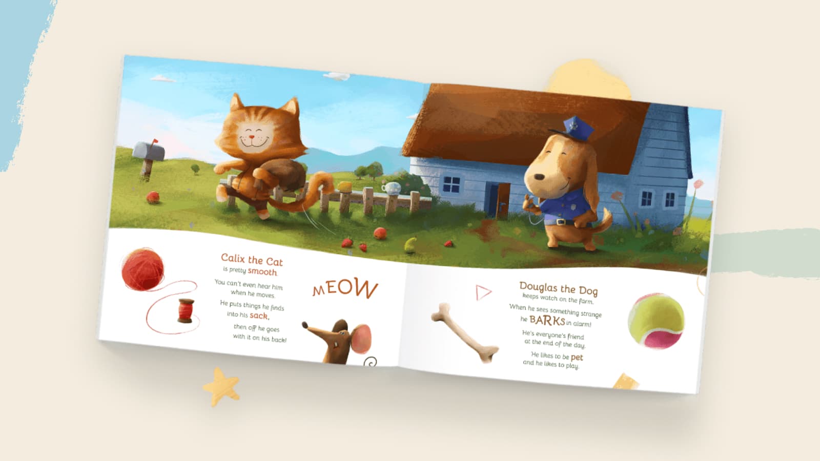 Illustrations from the Let's Learn Farm Animals experience and book