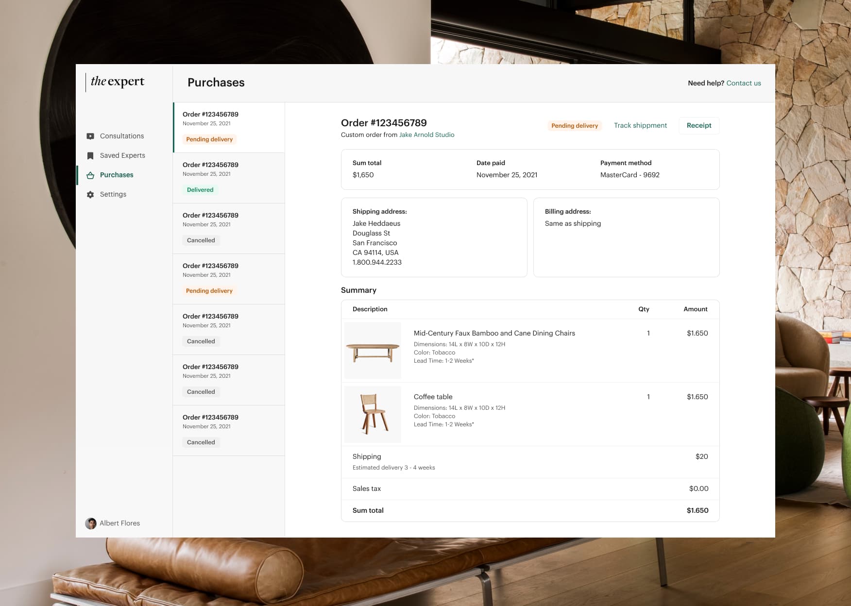 Expert marketplace analytics dashboard showing conversion funnel data